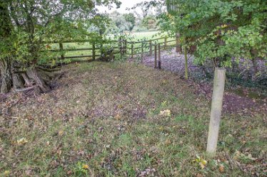 F20B8142r2 2nd October 2020: Rocester walk: This stile is at the corner of the field by the corner of the building: Paul L.G. Morris