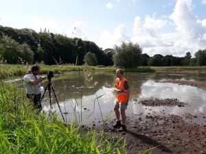 Hamish filming on Burton Washlands